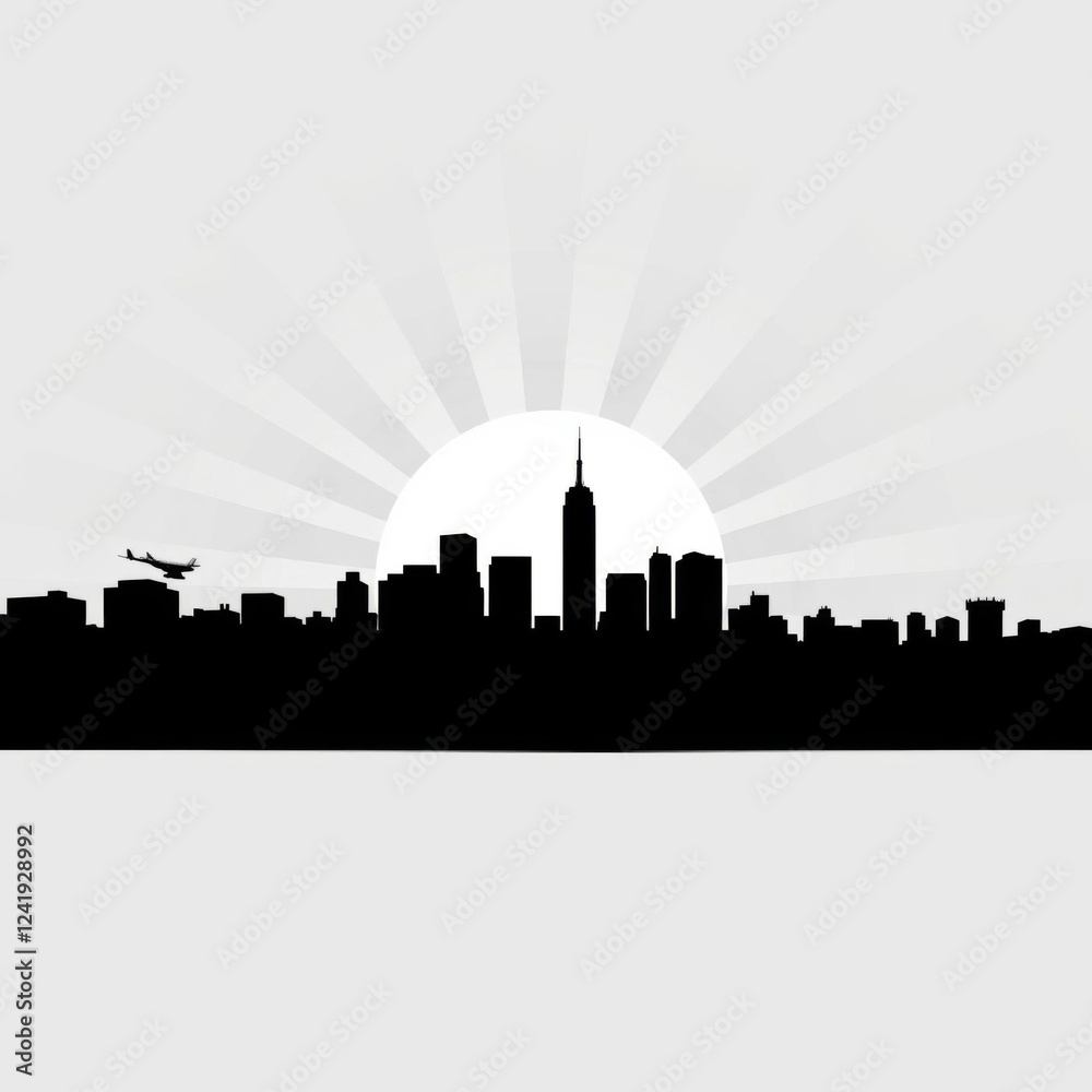 Naklejka premium City skyline reflected in calm water at sunset silhouetted skyline cityscape architecture illustration building city vector