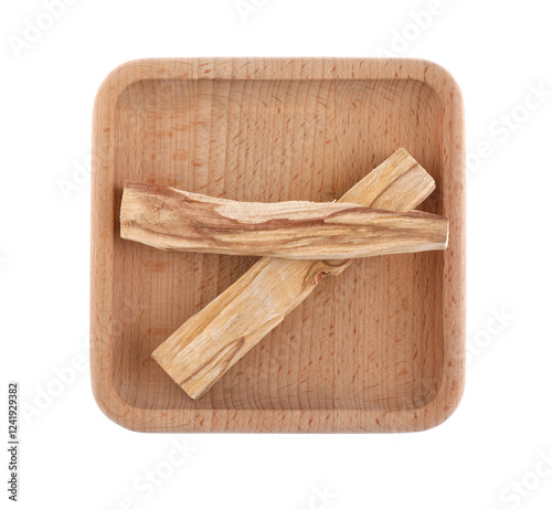 Palo santo sticks on white background, top view photo