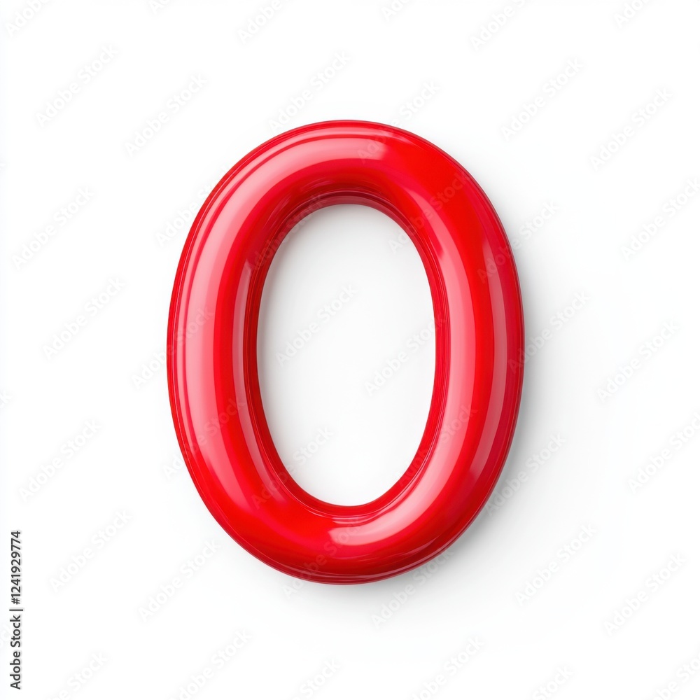 Vibrant Red Three-Dimensional Number Zero on a Clean White Background for Creative Display and Design Uses