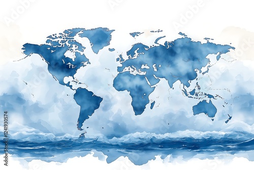 hand drawn world map, with light grey watercolor