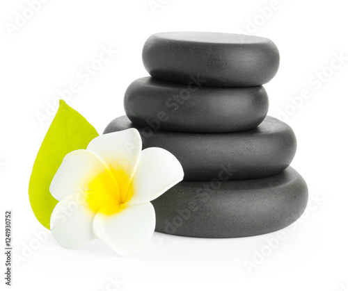 Spa stones with flower and leaf isolated on white