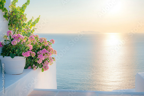 Scenic coastal view showcasing an infinity pool merging with the ocean horizon framed by lush tropical greenery under a golden sunset photo