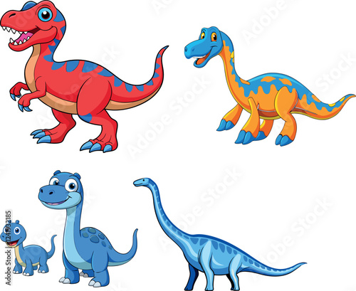 Vsai four cartoon dinosaurs standing and smiling