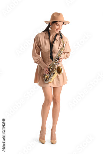 Female artist with saxophon...