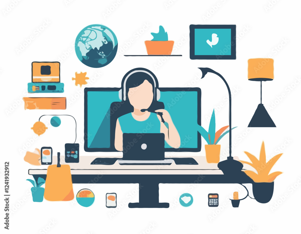 Work-from-Home Concept with Remote Jobs Icons and Technology Work-from-Home Concept with Remote Jobs Icons and Technology