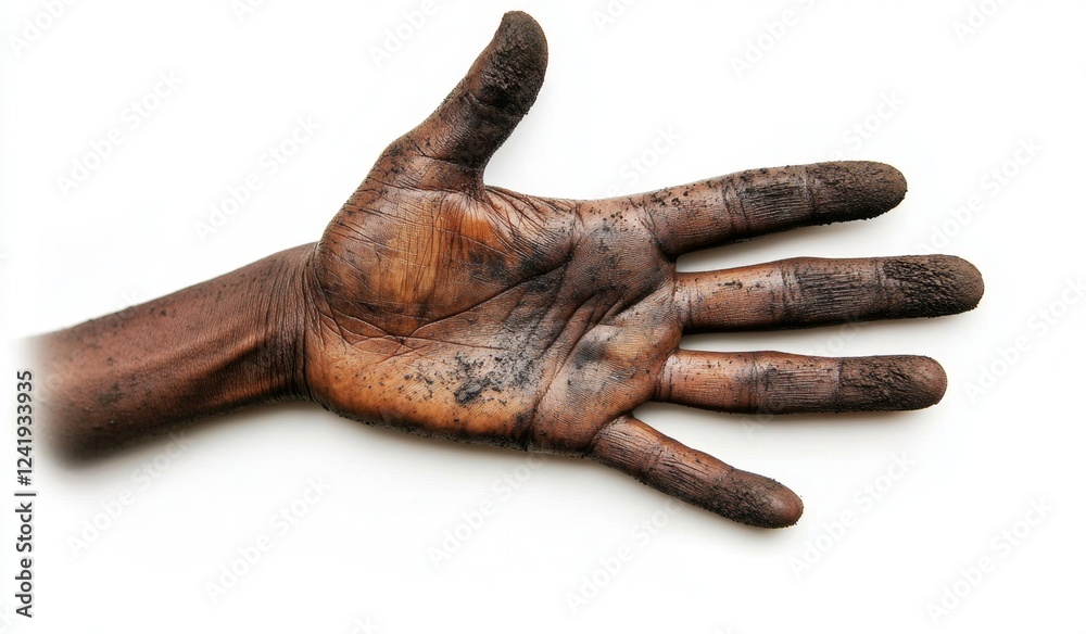Dirty hand, studio shot, soil, agriculture, work, background white, help, needs Dirty hand, studio shot, soil, agriculture, work, background white, help, needs