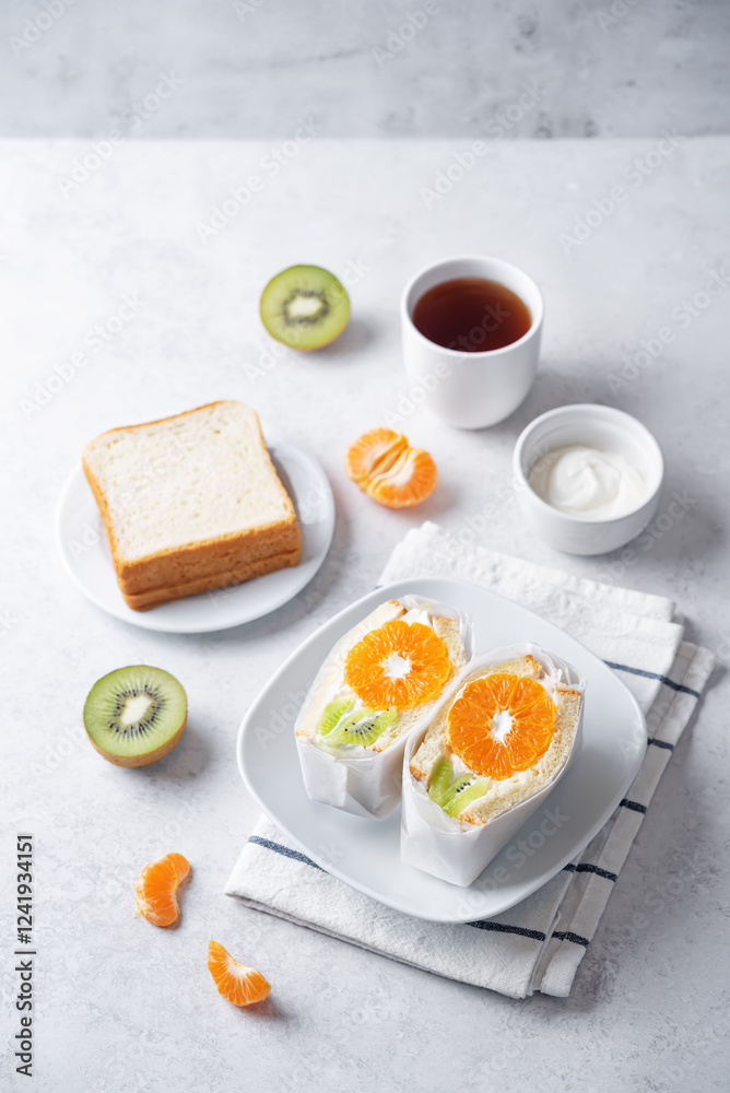 Japanese fruit sandwiches in a plate Japanese fruit sandwiches in a plate