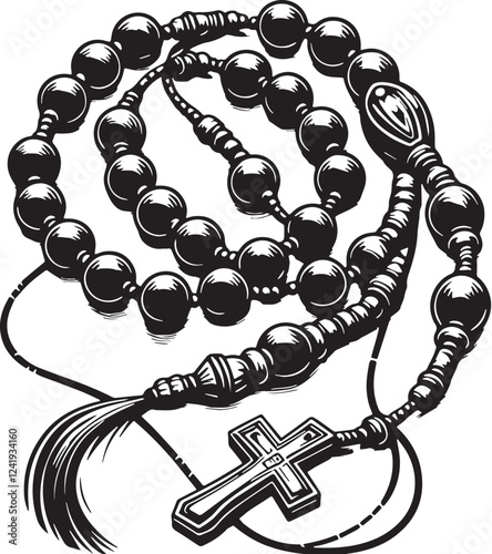 Rosary Silhouette line art vector illustration on white background