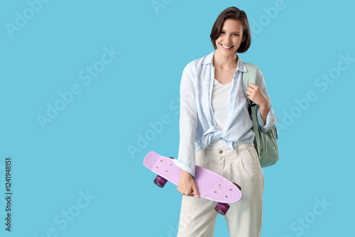 Happy female student with b...