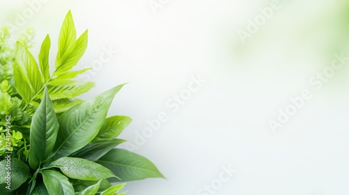 Vibrant green leaves create a fresh and serene backdrop, ideal for eco-friendly themes, wellness promotions, or nature-related designs photo