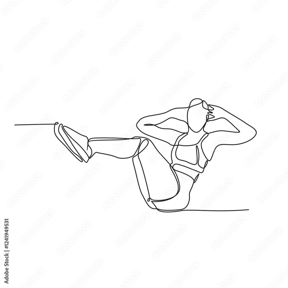 Obraz premium Continuous single line logo art of a woman doing sit ups, abdominal muscle movement