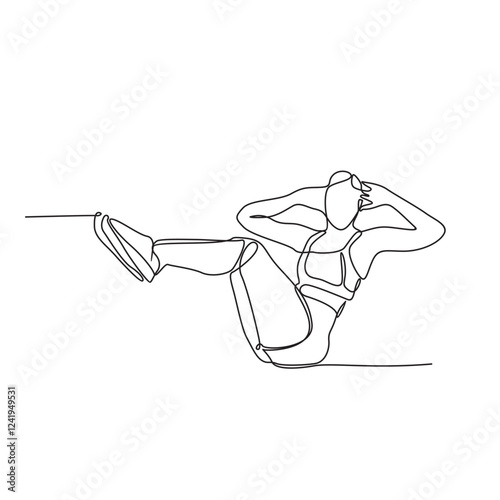 Continuous single line logo art of a woman doing sit ups, abdominal muscle movement