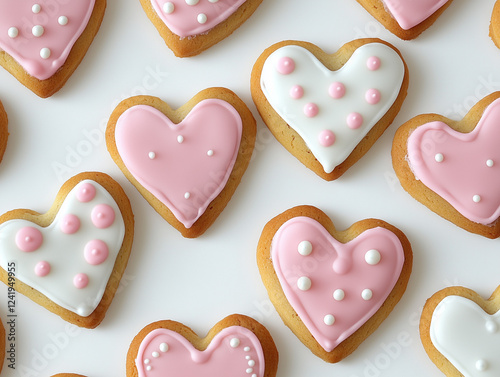 pink and white frosted heart shaped cookies