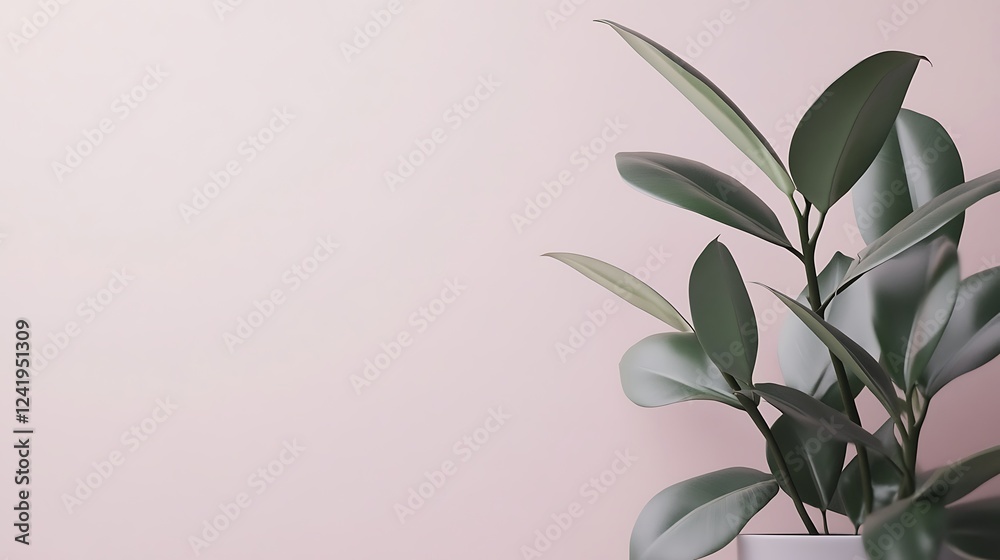 Fototapeta premium Pink wall, plant, pot, minimal, home decor