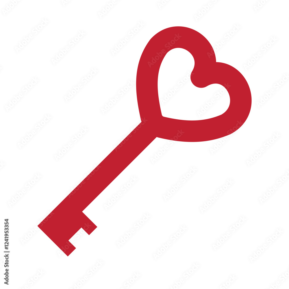 Vector flat red key with heart isolated on white background Vector flat red key with heart isolated on white background