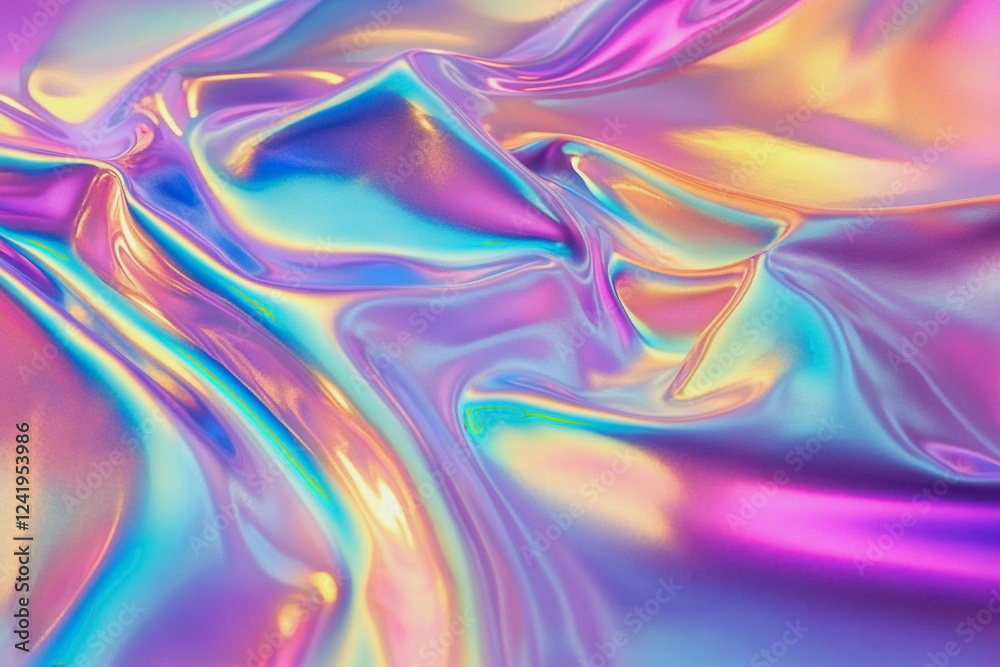 Fototapeta premium Pastel-colored holographic foil background for creative design. Soft iridescence, dreamy gradient, shimmering surface, light reflections, abstract modern backdrop, aesthetic. 