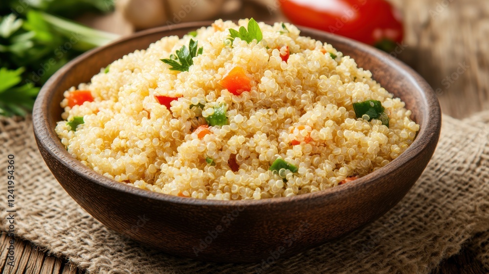 Quinoa Salad on Rustic Table with Vibrant Colors Quinoa Salad on Rustic Table with Vibrant Colors