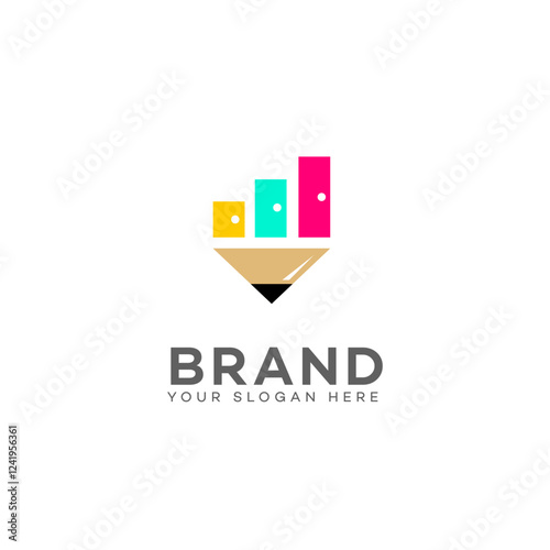 Colorful Pencil Bar Graph Logo Design for Brand Identity