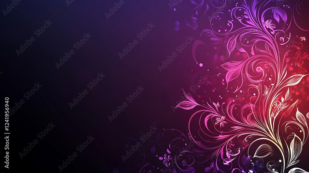 Purple floral design, dark background, invitation Purple floral design, dark background, invitation