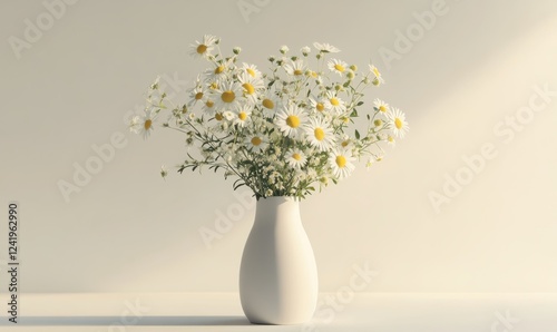 Wallpaper Mural Delicate flower arrangement featuring daisies and wildflowers in a simple white vase, embodying minimalistic beauty. Torontodigital.ca