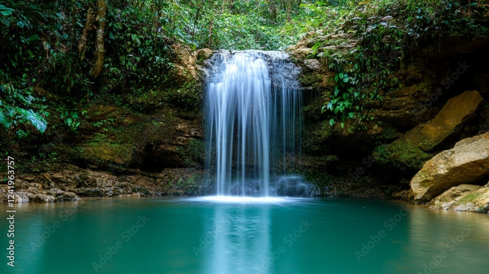 Serene Waterfall Cascading into a Tranquil Pool Surrounded by Nature Serene Waterfall Cascading into a Tranquil Pool Surrounded by Nature