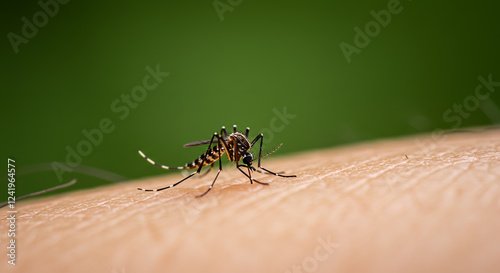 Microscopic Close-Up of Mosquito Biting Human Skin - Disease Vector photo