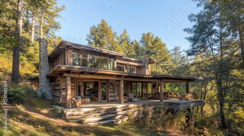 Rustic Log Cabin in Redwood Forest - Modern Mountain Home Architecture