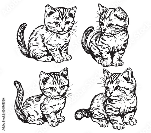 set of sketch rubber stamps of cats