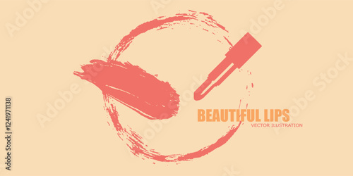 Inscription beauty with makeup liquid foundation brush stroke lines and smears. Beauty creative decorative makeup logo banner. Grunge brush strokes of foundation tonal cream.
