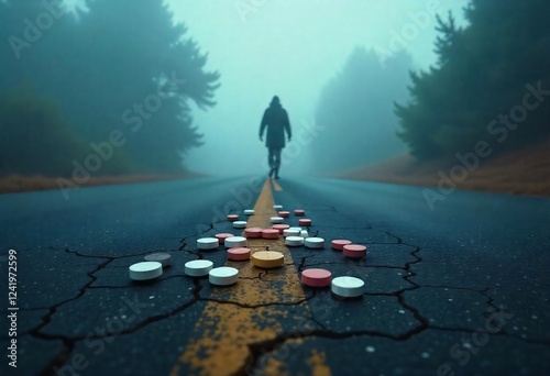 A conceptual image illustrating the struggle and triumph of breaking free from opioid and prescription drug addiction, symbolizing the path to recovery and freedom. photo