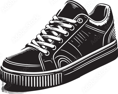 Sneakers Silhouette line art vector illustration on white background