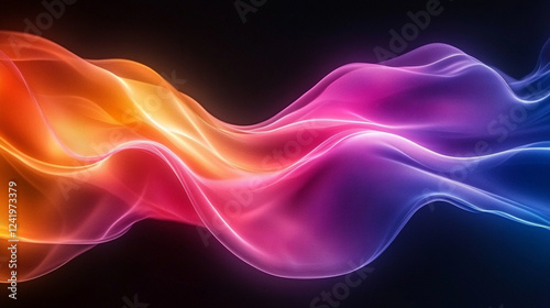 Abstract dark gradient wave background in purple, red, yellow, and blue with a blurred modern design, conveying chaos and energy. Black empty space for text or captions on the side.

