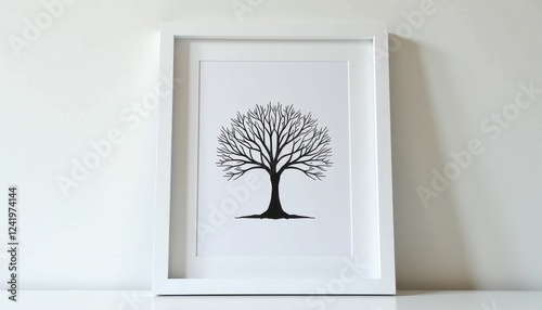 Minimalist Black and White Tree Silhouette Framed on a White Wall photo