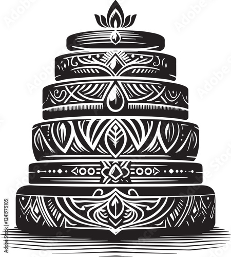 Stackable Rings Silhouette line art vector illustration on white background