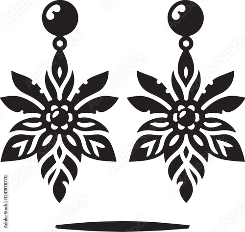 Stud Earrings Silhouette line art vector illustration on white background