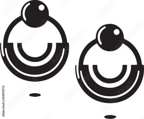 Stud Earrings Silhouette line art vector illustration on white background