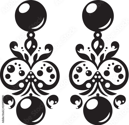 Stud Earrings Silhouette line art vector illustration on white background