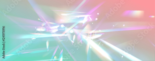 Rainbow crystal light leak flare reflection effect vector illustration. Transparent light refraction pattern for adding effects to backgrounds and objects.	