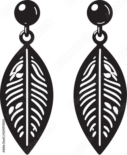 Stud Earrings Silhouette line art vector illustration on white background