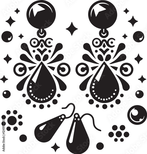 Stud Earrings Silhouette line art vector illustration on white background