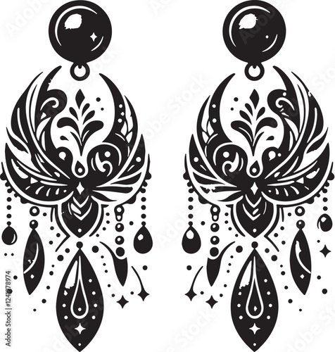 Stud Earrings Silhouette line art vector illustration on white background