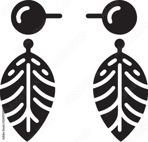Stud Earrings Silhouette line art vector illustration on white background
