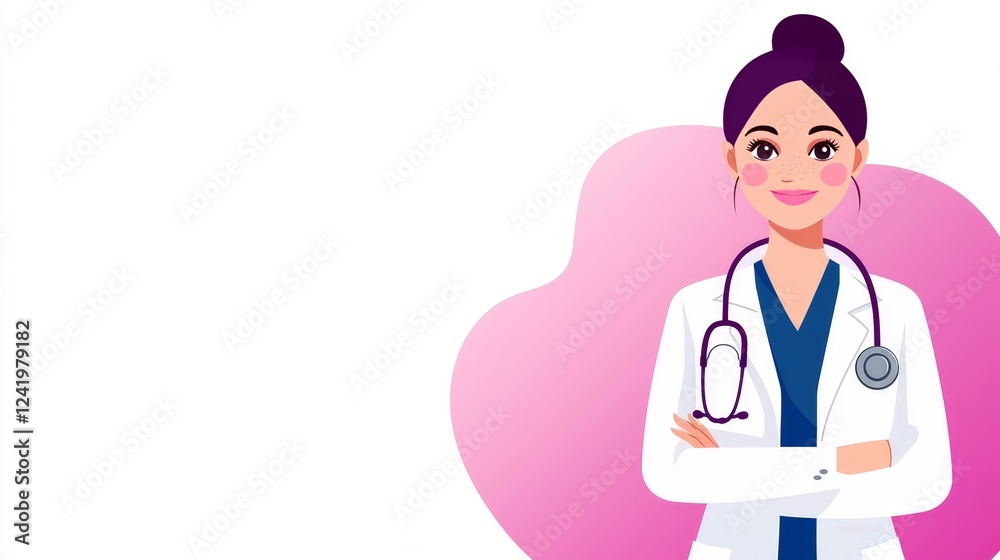 Fototapeta premium healthcare professional, woman doctor with stethoscope, caring expression, clean aesthetic, isolated on white background