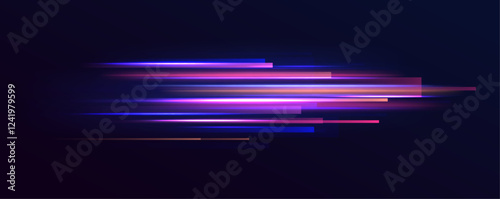 Explore the captivating movement of neon light in this dynamic illustration. The zigzag and arc shapes, enhanced with blue, yellow, and orange hues, create a visually exciting effect.	