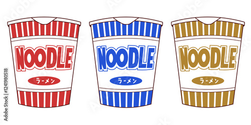Anime Style Instant Ramen Collection - Three Flavors Emergency Food Storage on White Background