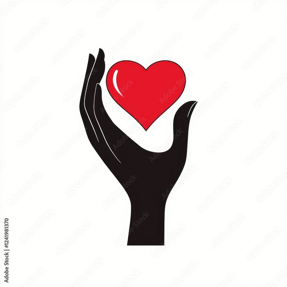 Flat Icon Design Showing Hand Holding Red Heart