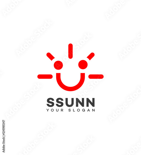 Sun Logo Design Red Happy Sun Energy Brand Identity photo