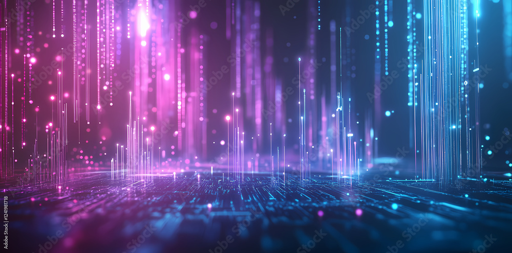 Abstract background with blue and purple circuit board lines glowing in the dark. Digital technology concept banner design. Vector illustration of a futuristic electronic system Abstract background with blue and purple circuit board lines glowing in the dark. Digital technology concept banner design. Vector illustration of a futuristic electronic system