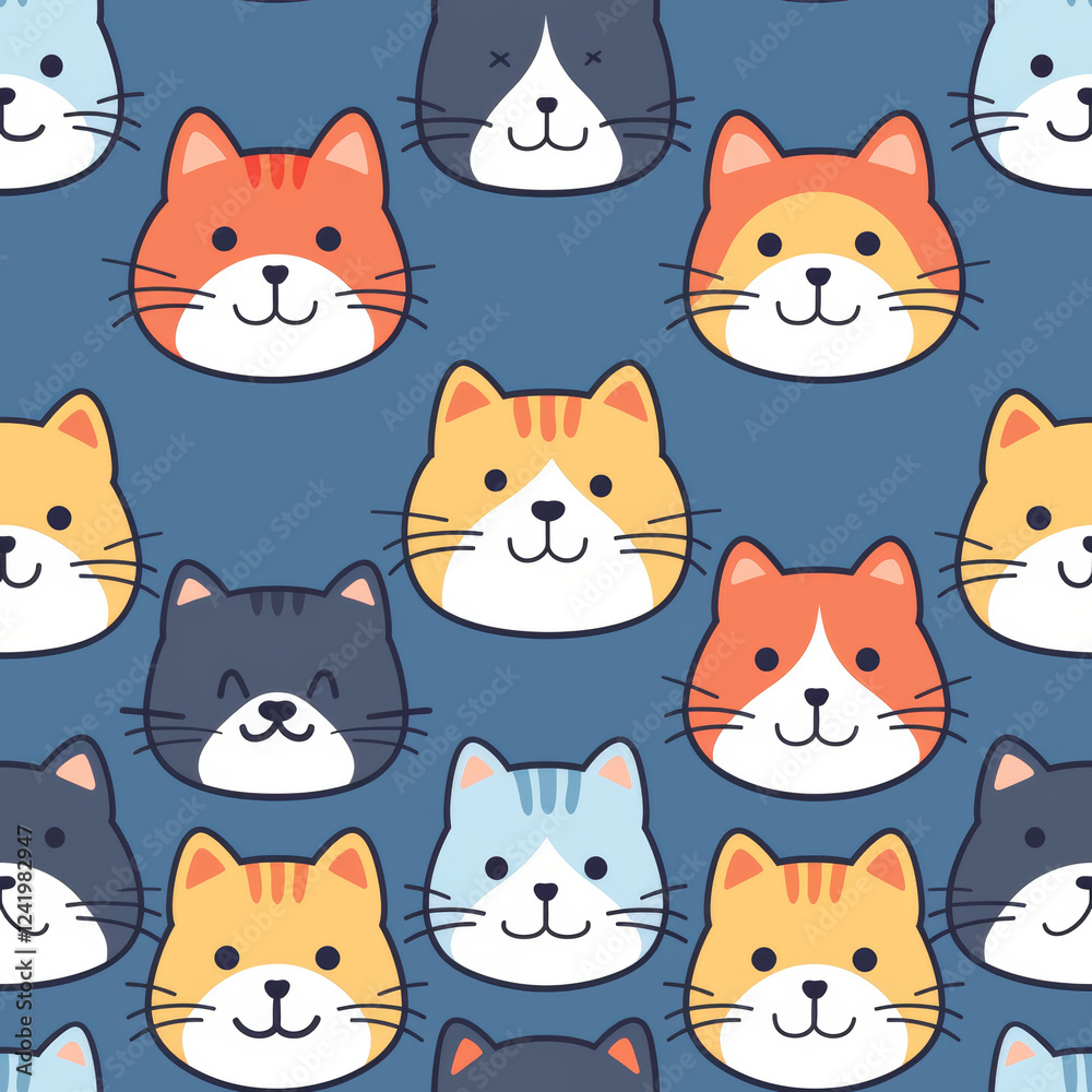 Playful cat pattern design digital art whimsical style blue background fun concept Playful cat pattern design digital art whimsical style blue background fun concept