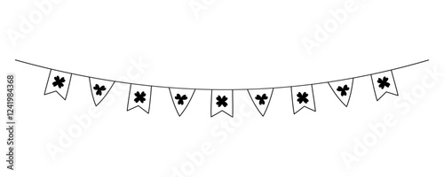 Saint Patricks Day flag banners with shamrocks vector illustration. Isolated festive hanging flags party decoration. Cute design elements for Patricks Day March 17 celebration